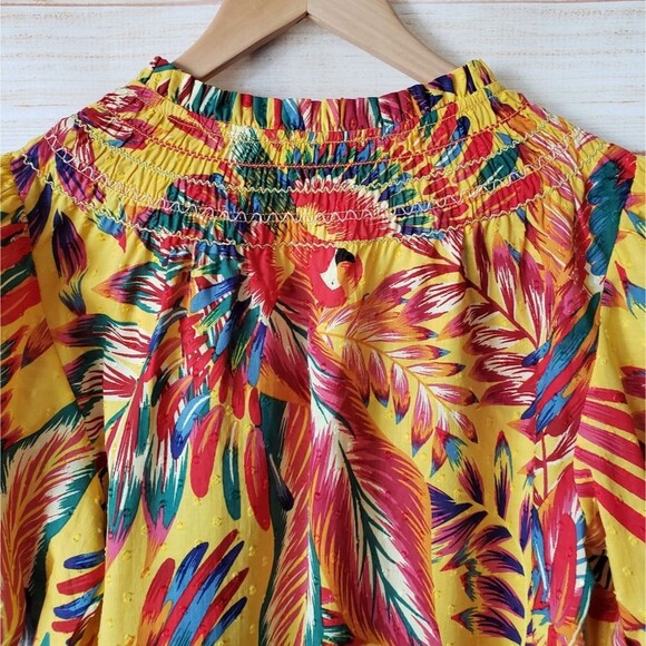 Rachel Zoe Parrot Tropical Cotton Textured Colorful Short Sleeve Blouse Top XS - Picture 7 of 11